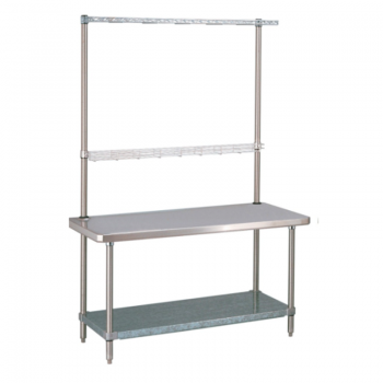 HD Super Stationary Table With Overhead And Solid Bottom Shelf (Stainless Steel)