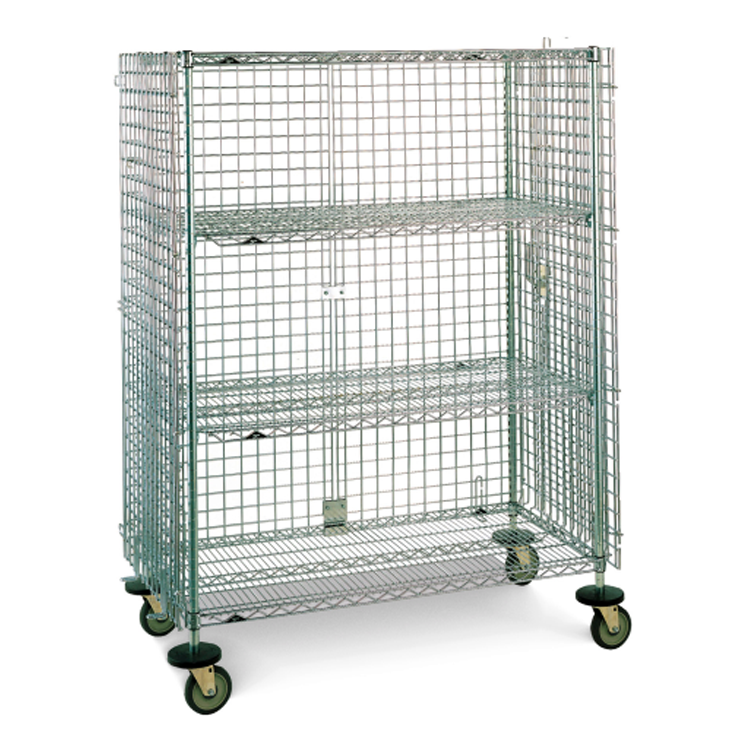 Super Erecta Mobile 2 Tier Wire Security Cage With 4 Casters Without Brakes (Chrome)