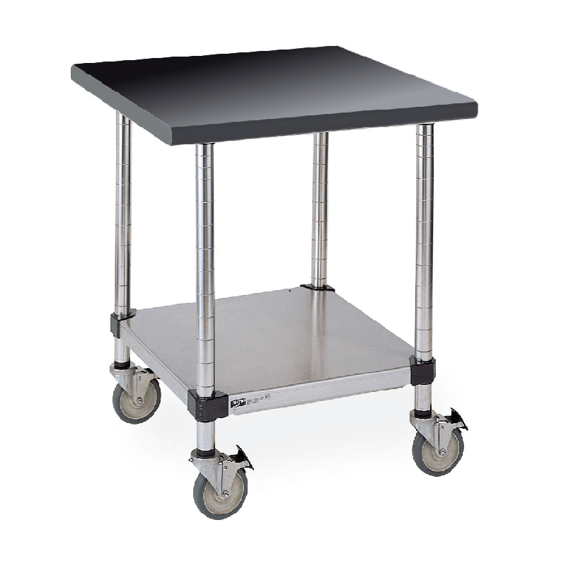 Mobile Black Phenolic Top Table With Stainless Lower Shelf