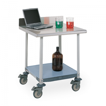 MetroMax I Mobile Lab Table With Stainless Top, Back Splash And Lower Solid Polymer Shelf