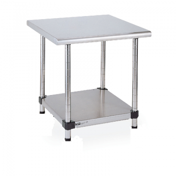 Stationary Lab Table With Lower Solid Shelf (Stainless Steel)