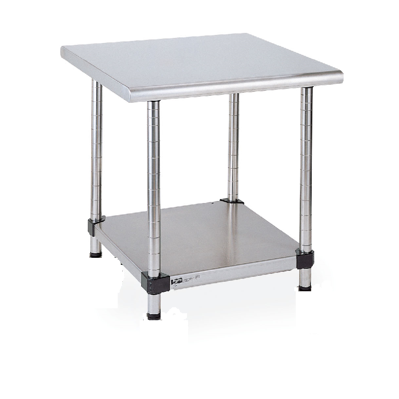 Stationary Lab Table With Lower Solid Shelf (Stainless Steel)